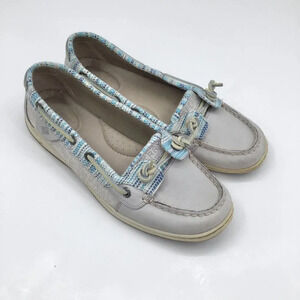 Women's Sperry Topsider Boat Shoes 8.5 Loafers Angelfish Rafia Slip On Blue Gray